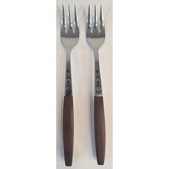 Dior Muffin by Grand Prix Seafood Forks Faux Wood Lot Of Four - Picture 3 of 15